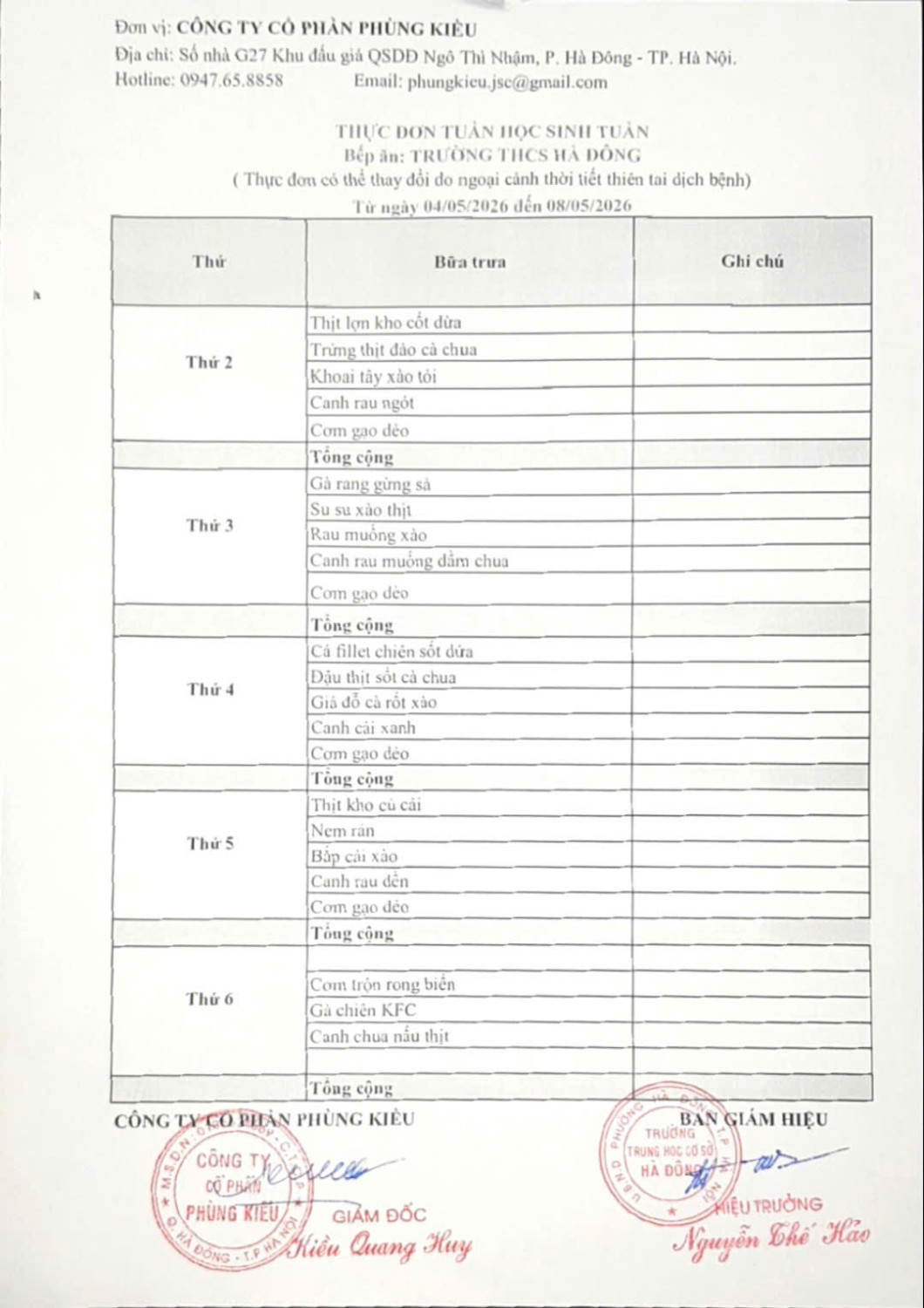Thực đơn từ 4 5 đến 8 5